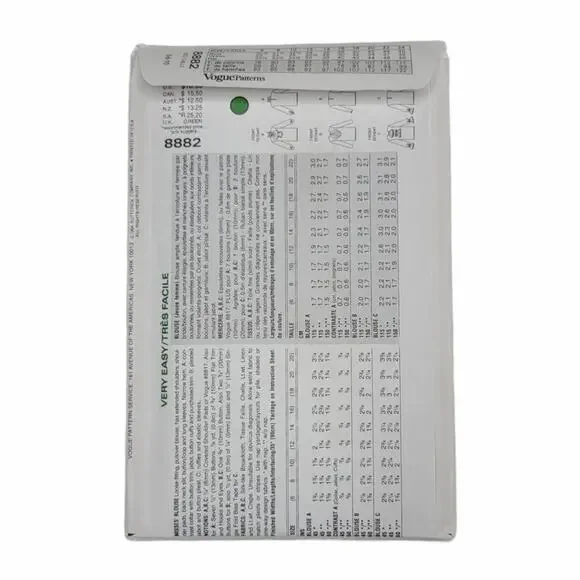 Very Easy Very Vogue Sewing Pattern 8882 Misses Blouse Size 6 8 10 UNCUT Vintage - Picture 2 of 4